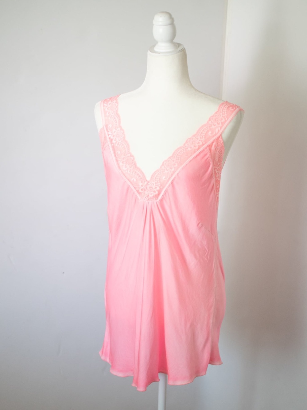 Pink Silk Feel Lace-Trim Slip